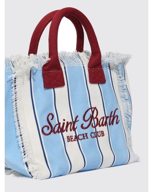 Mc2 Saint Barth Blue Colette Cotton Canvas Bag With Logo