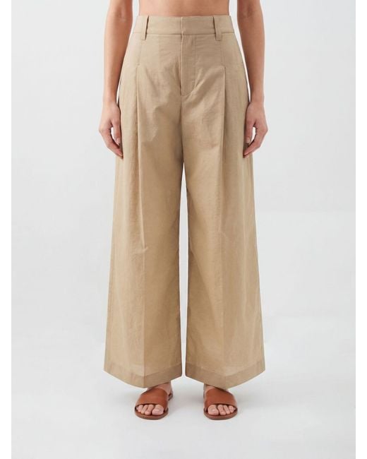 Brunello Cucinelli Natural Cotton Poplin Wide Leg Trousers
