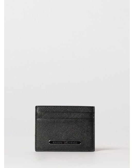 ARMANI EXCHANGE White Saffiano Leather Card Holder for men