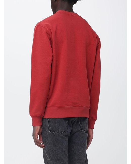 Drole de Monsieur Red Cotton Crewneck Sweatshirt With Logo for men