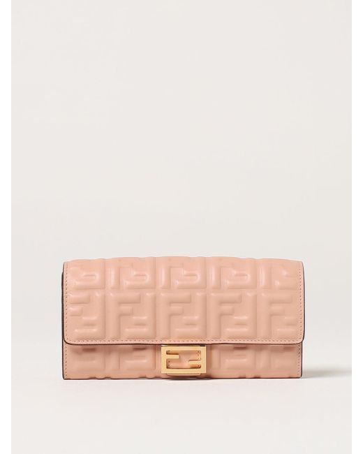 Fendi Pink Baguette Wallet In Nappa Leather With Padded Ff Monogram