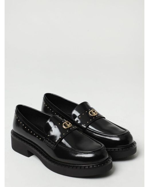 Twin Set Black Moccasins In Shiny Leather With Studs
