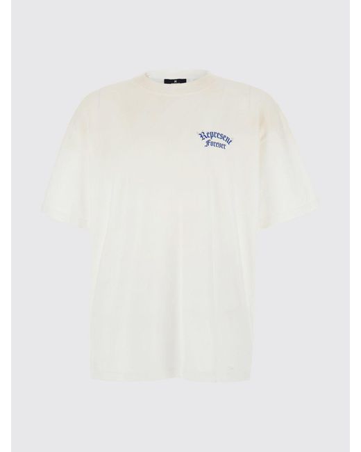 Represent White Cotton T-Shirt With Graphic Print And Contrast Logo for men