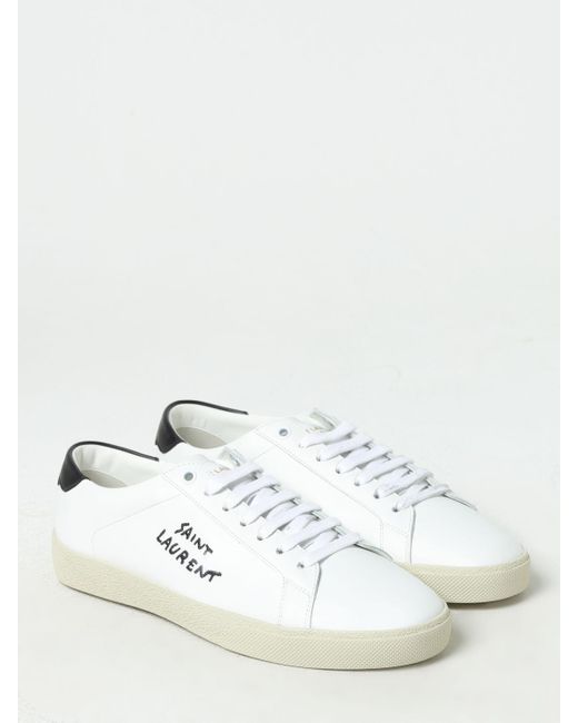 Sneakers in pelle con logo di Saint Laurent in White da Uomo