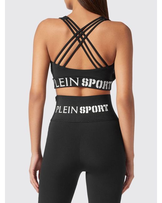 Philipp Plein Black Cropped Jersey Sports Top With Square Neckline And Jacquard Logo