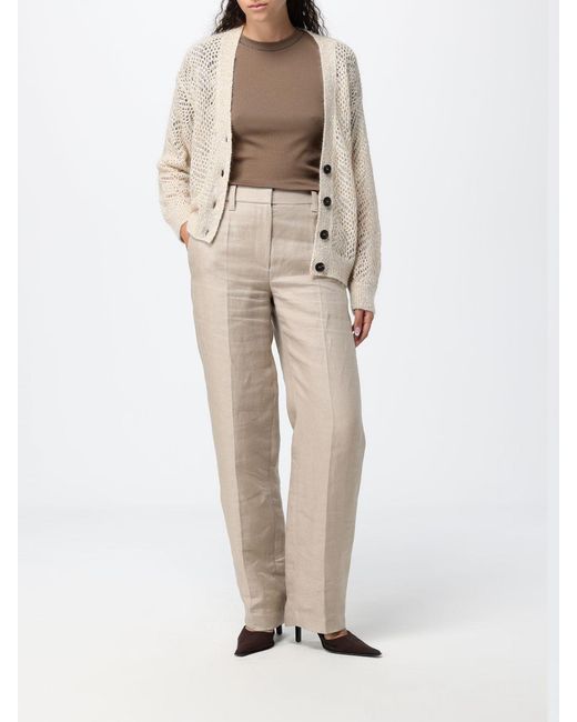 Brunello Cucinelli Brown Stretch Cotton T-Shirt With Monili Embellishment