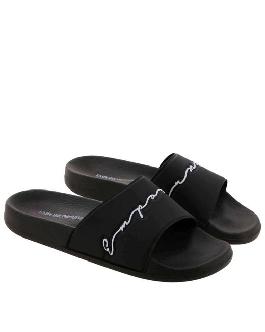 Emporio Armani Signature Logo Sliders in Black | Lyst UK
