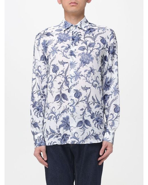 Etro Blue Casual Silk Shirt With Paisley Print for men