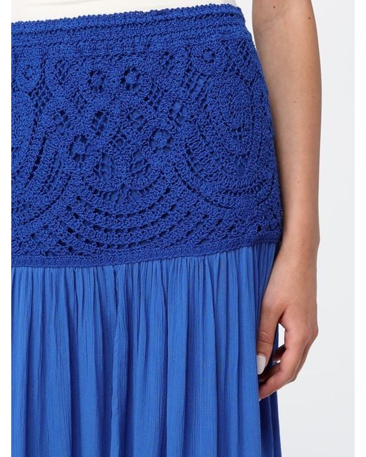 Twinset Blue Viscose And Macramé Skirt