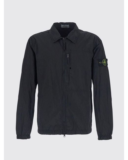 Stone Island Blue Econyl Recycled Nylon Shirt Jacket With Zip And Logo for men