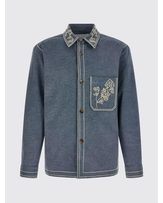 Isabel Marant Blue Embroidered Cotton Rudy Overshirt for men