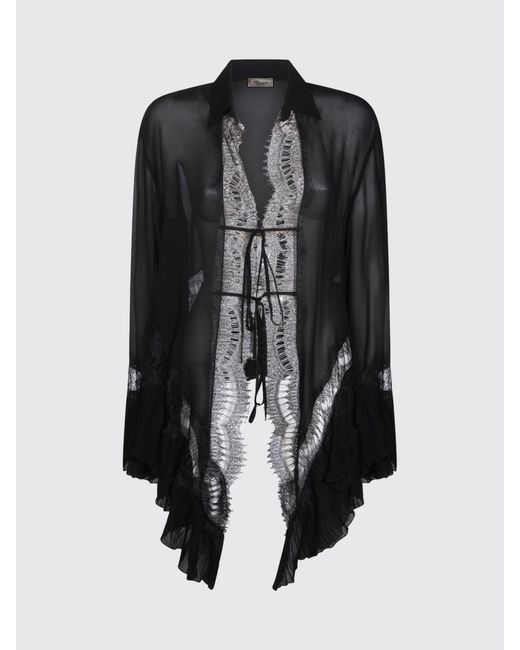 Blumarine Black Viscose Shirt With Lace Inserts