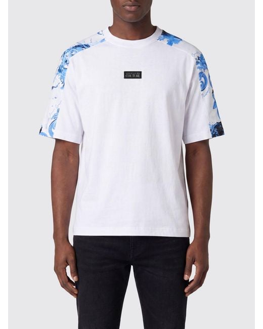 Versace Jeans Couture White Oversized Cotton T-Shirt With Baroque Print for men