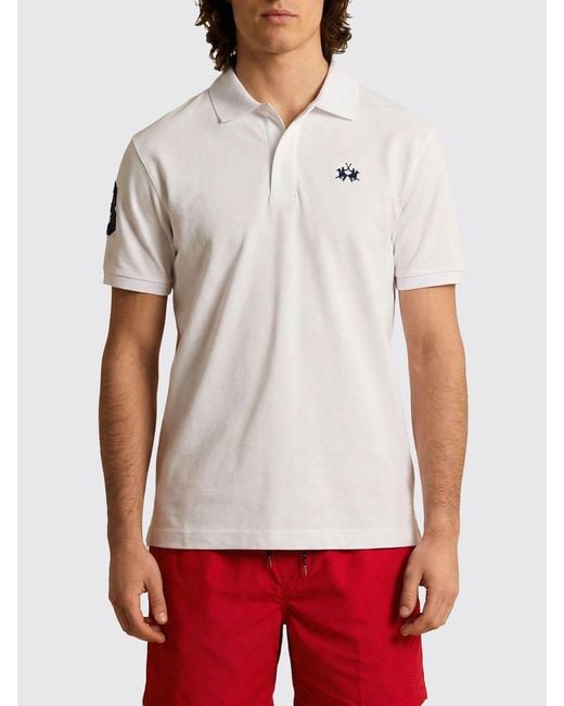 La Martina White Cotton Polo Shirt With Logo for men