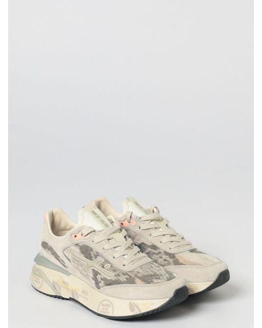 Premiata White Moerund Laminated Leather And Mesh Sneakers