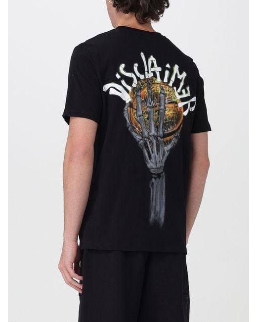 DISCLAIMER Black Slim Fit Cotton T-Shirt With Skull Print And Crew Neck for men