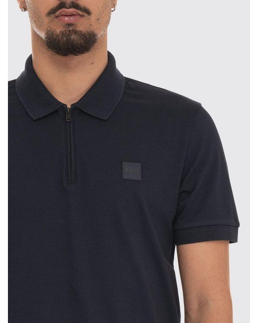 Boss Blue Cotton Polo Shirt With Logo for men