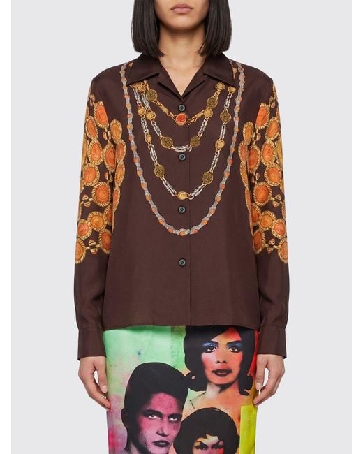 Versace Brown Printed Silk Shirt