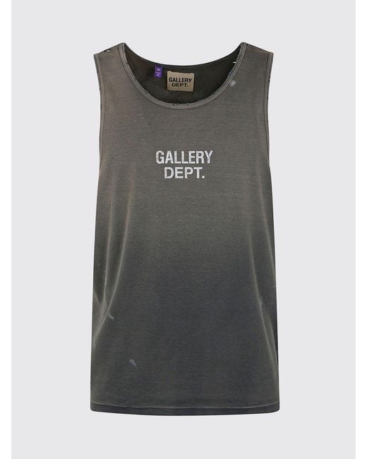GALLERY DEPT. Gray Cotton Tank Top With Printed Logo And U-Neck for men