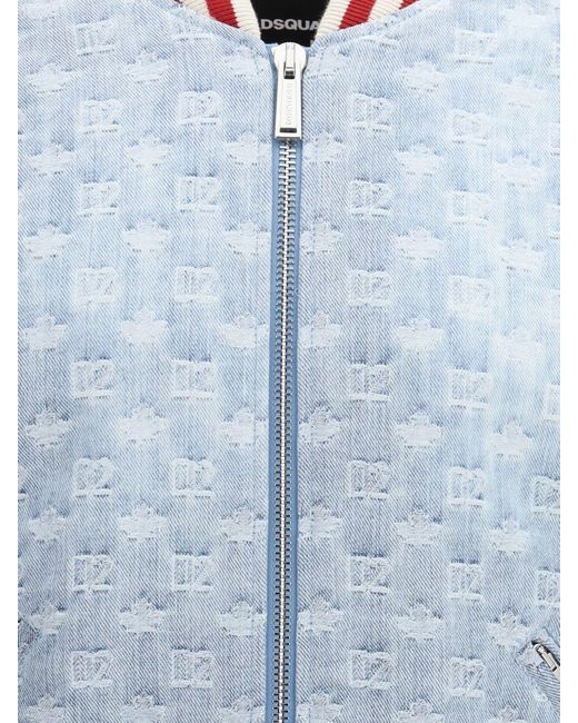 DSquared² Blue Cotton Bomber Jacket With Logo for men