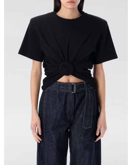 Magda Butrym Black Knotted Cotton Crop T-Shirt