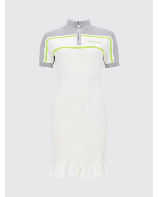 Casablanca White Striped Viscose High-Neck Mini Sheath Dress