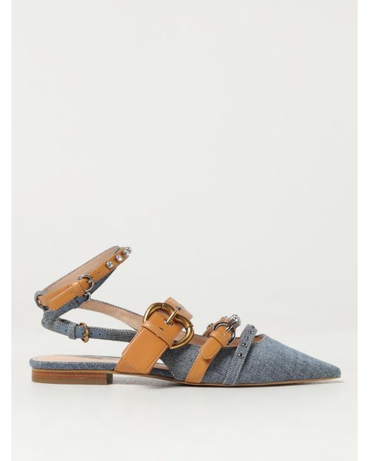 Pinko Multicolor Pointed-Toe Slingback Denim Flat Shoes