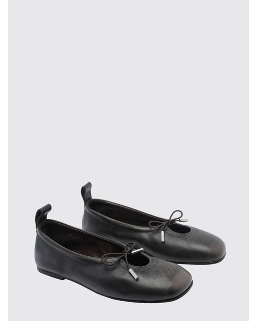 Alohas Black Rosalind Nappa Leather Ballet Flats With Bow And Round Toe