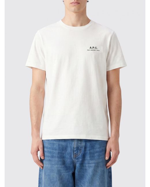 A.P.C. White Cotton T-Shirt With Contrast Logo On The Chest for men
