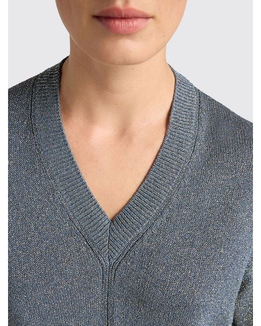 Momoní Gray MomonÌ Lurex Viscose V-Neck Sweater