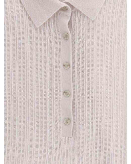 Allude White Slim Fit Knit Polo Shirt