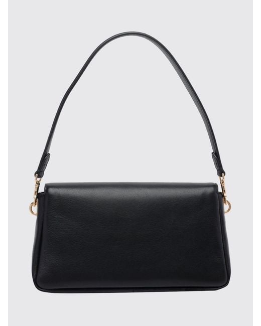 Tory Burch Black Charlie Leather Shoulder Bag With Double T Logo And Removable Strap