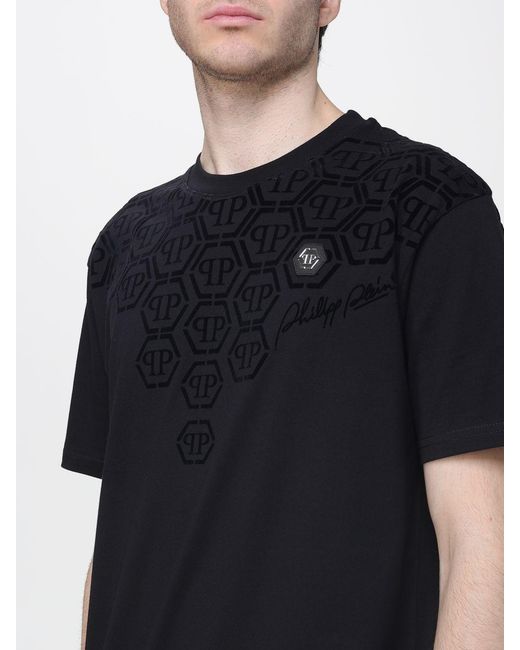 Philipp Plein Black Cotton T-Shirt With Pp Monogram for men