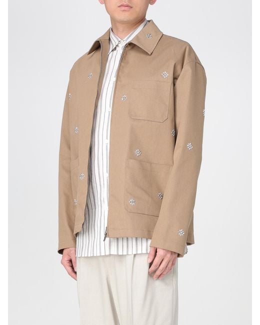 Golden Goose Deluxe Brand Natural Jacket With Floral Embroidery And Full Zip for men
