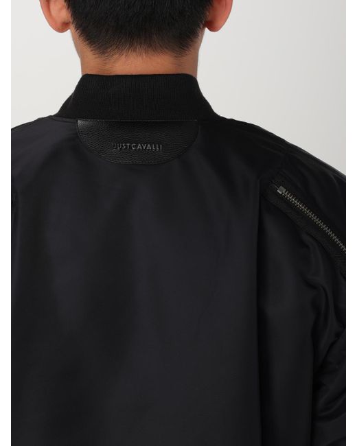 Just Cavalli Blue Bomber Jacket Embroidered Logo for men