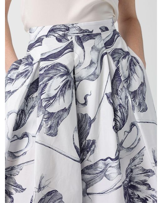 Erdem White Cotton Midi Skirt With Floral Print