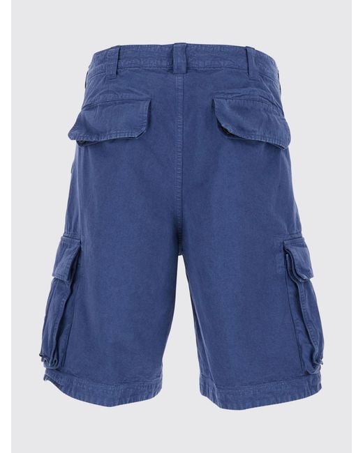 ERL Blue Cotton Cargo Shorts With Mid-Rise Waist And Side Pockets for men