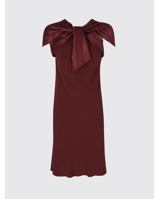 Alberta Ferretti Red Off-The-Shoulder Satin Sheath Midi Dress With Boat Neck