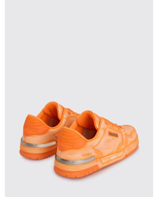 Philipp Plein Orange Viper Ii Used Leather Sneakers for men
