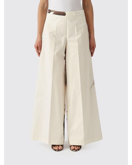 Liviana Conti Natural Printed Stretch Cotton Palazzo Trousers