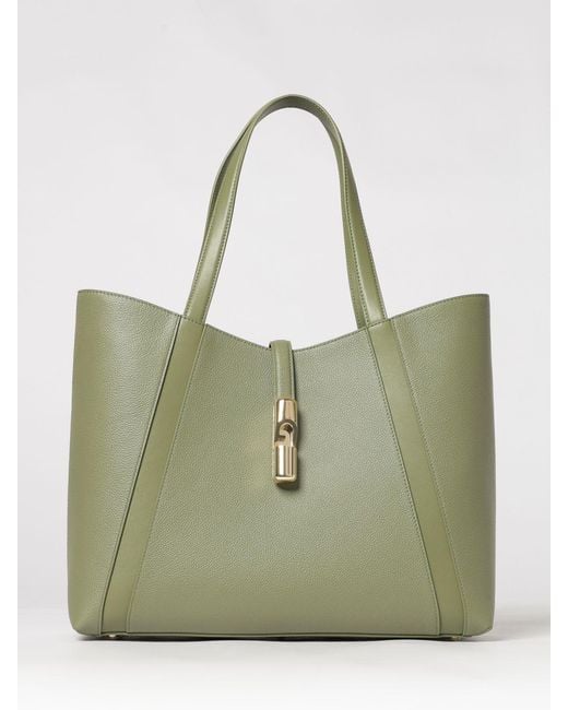 Furla Green Goccia L Grained Leather Tote Bag