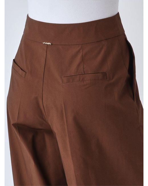 Twinset Brown Stretch Cotton Palazzo Trousers