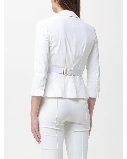 Elisabetta Franchi White Double-Breasted Blazer With Belt