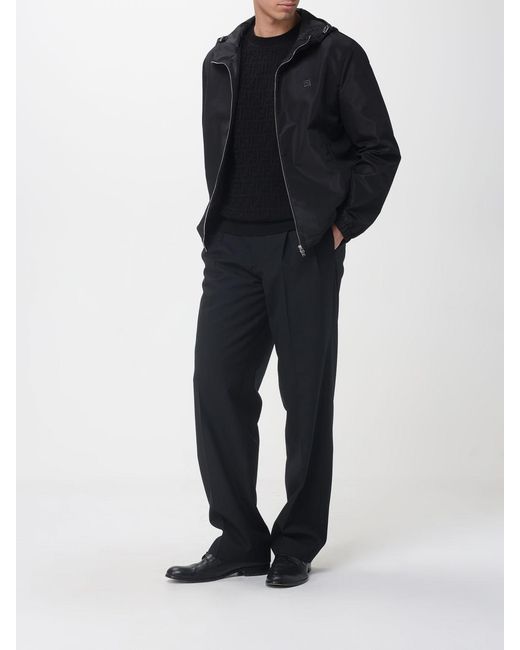 Fendi Black Cotton Crew Neck Pullover With Jacquard Monogram for men