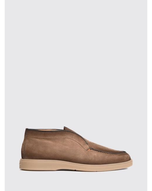 Santoni Brown Suede Calfskin Chelsea Boots With Elastic Inserts for men