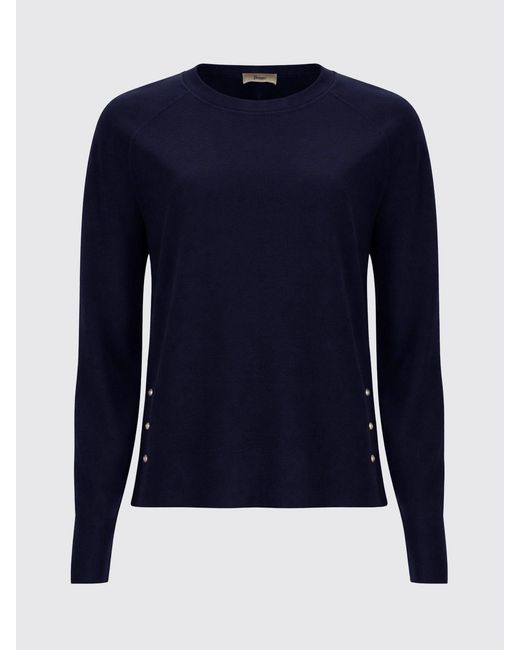 Herno Blue Langärmeliger Pullover Aus Lyocell Mit Rundhalsausschnitt Und Zierknöpfen