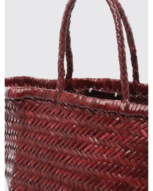 Dragon Diffusion Red Triplo Salto Woven Leather Handbag With Double Handle