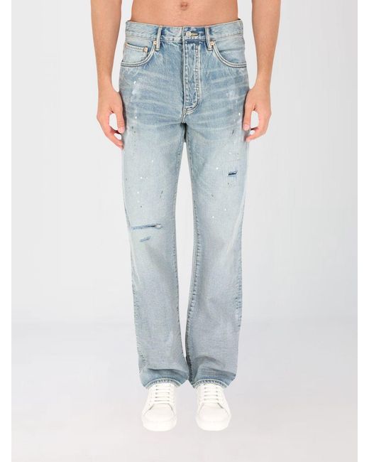 Purple Blue Cotton Slim Fit Jeans for men