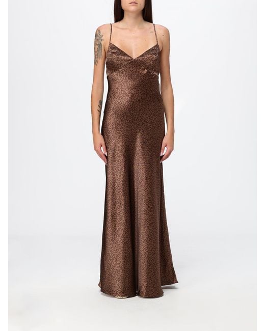Mc2 Saint Barth Brown Animalier Print Silk Long Slip Dress