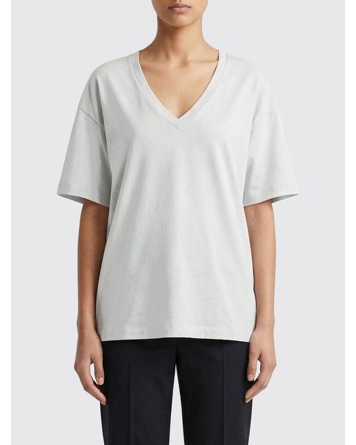 Khaite Gray Cotton And Cashmere V-Neck T-Shirts
